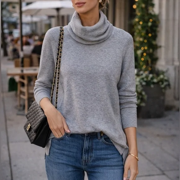 Anthropologie Saturday Sunday Gray Ribbed Turtle Cowl Neck Sweater Size XS - Picture 1 of 6